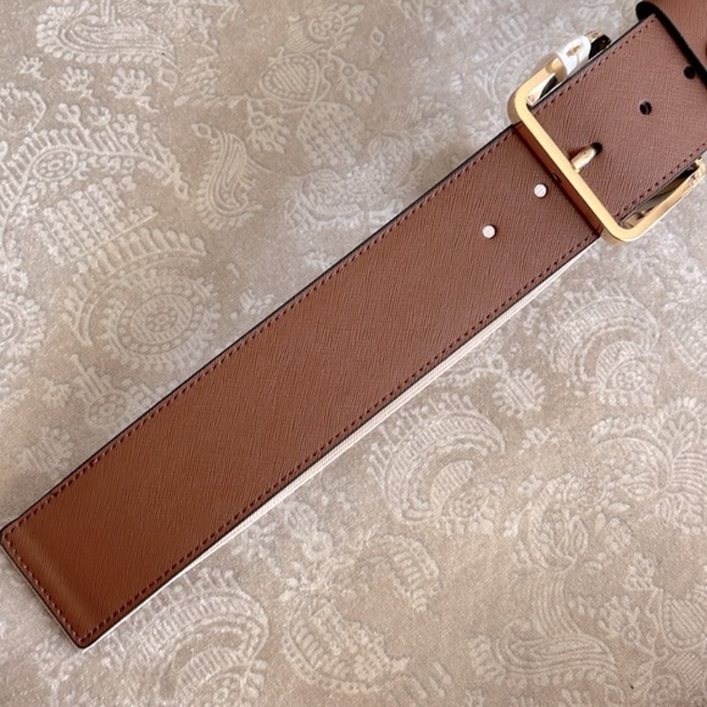 Brand New Michael Kors Genuine Leather Wide Strap Belt Elastic Stretch Cognac - Picture 5 of 15